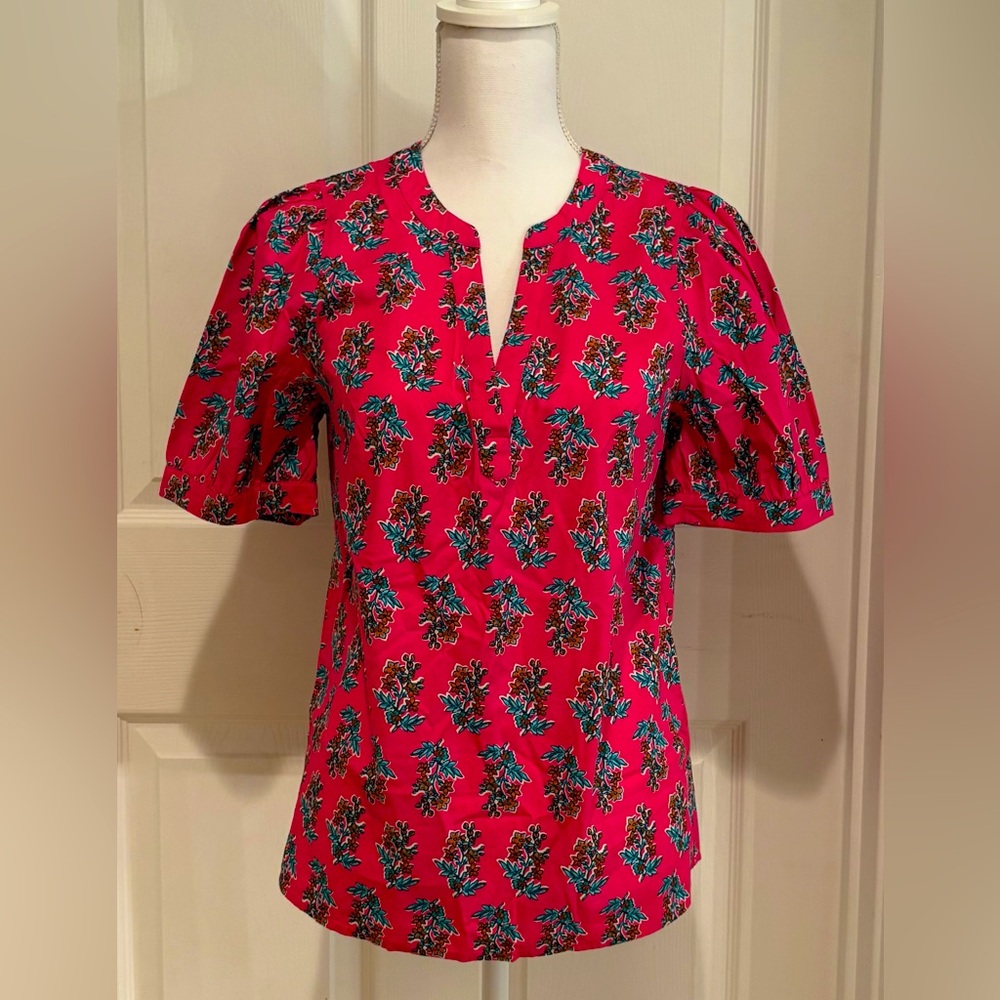 J Crew Size XS Band Collar Poplin Cotton Popover Short Button Sleeve NEW w Tag!